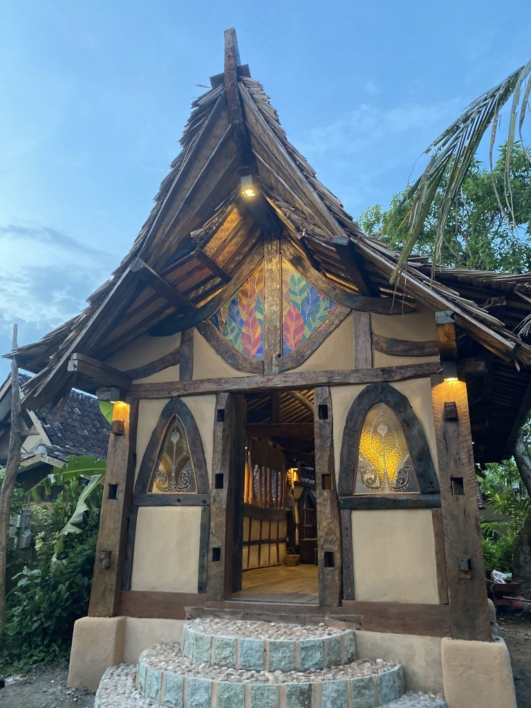 stained glass in a small joglo house in pantai nyanyi, bali