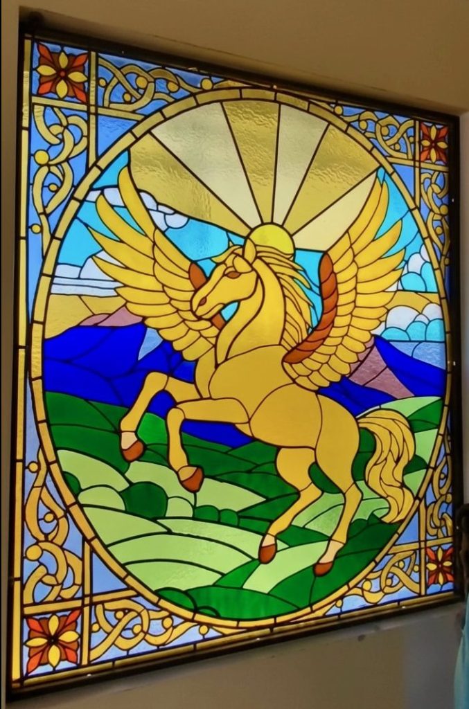stained glass horse motifs installed in nusa dua bali