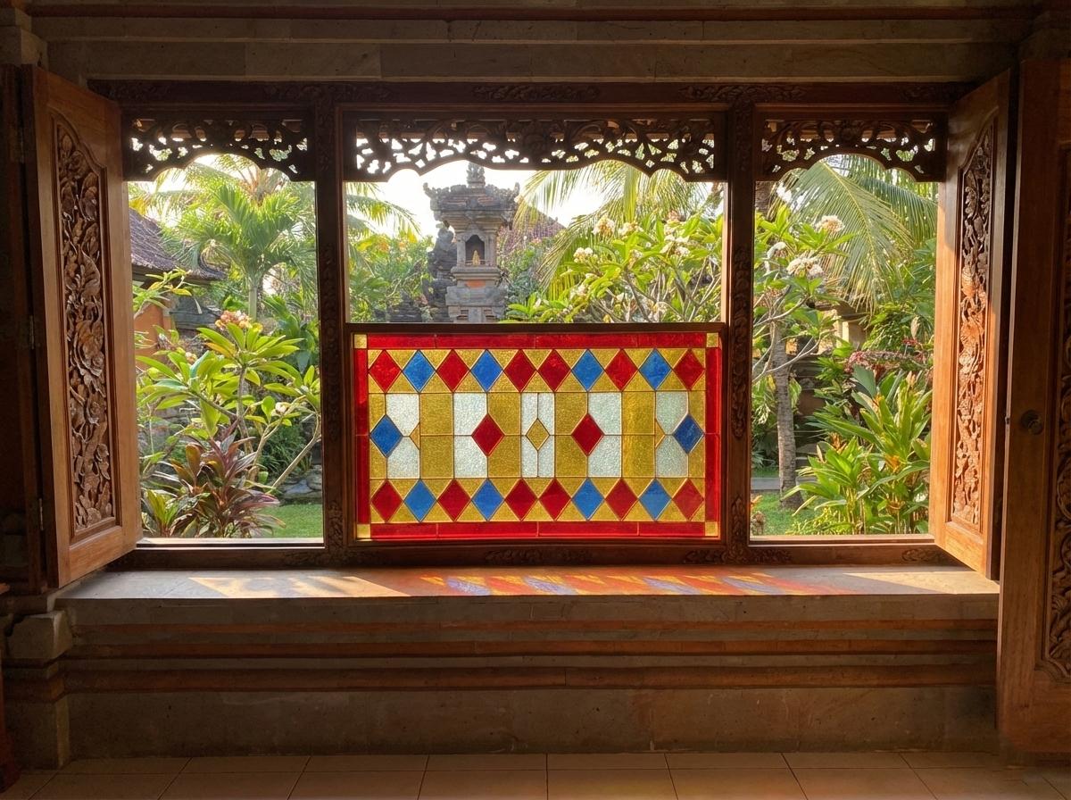 Stained glass panel with brass leading - front view